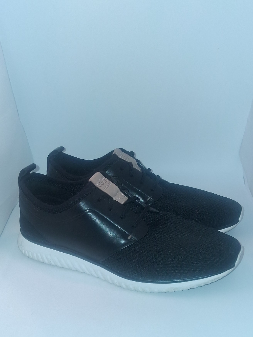 Cole Haan Black Knit Sneakers with Tan Pull Tabs - Picture 2 of 4